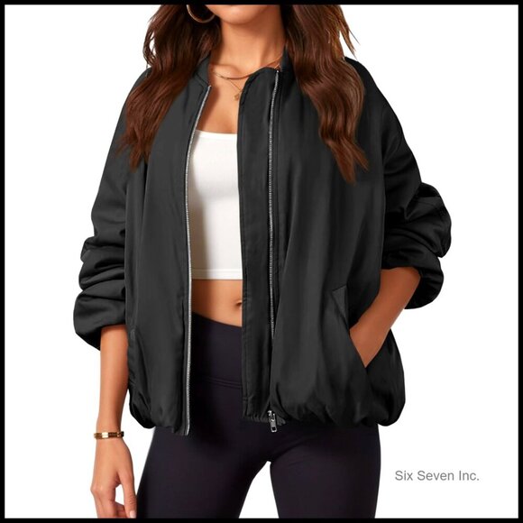 Jackets & Blazers - Oversized Zip Up Bomber Jacket Casual Fully Lined Winter Coat With Pockets